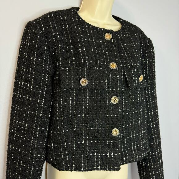 ASTR The Label Covina Tweed Cropped Jacket Black Gold Button XL - Picture 8 of 13
